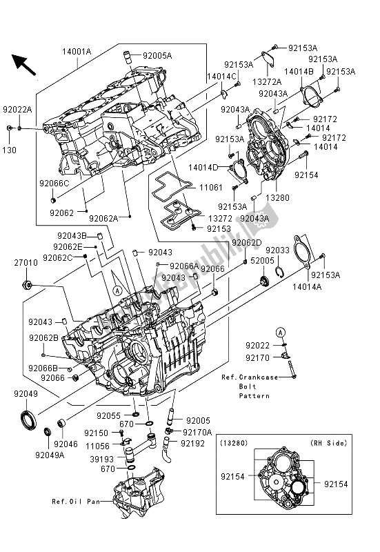 All parts for the Crankcase of the Kawasaki Ninja ZX 10R 1000 2013