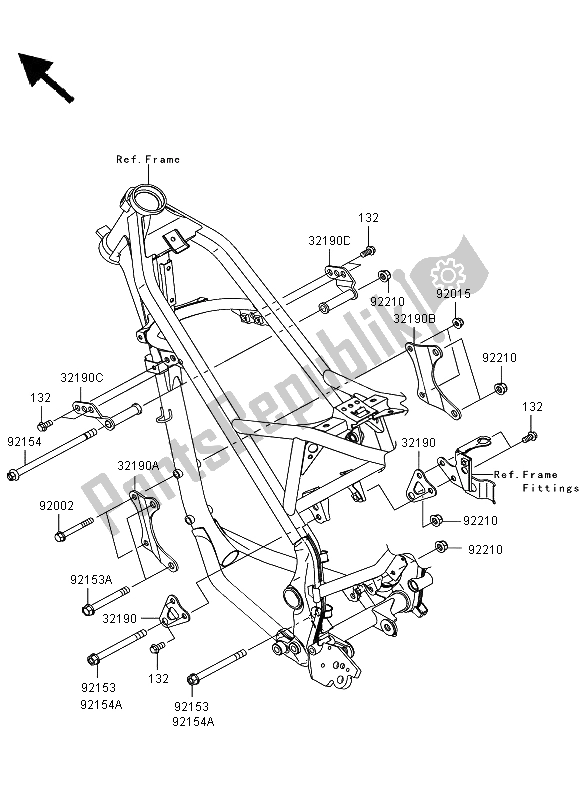 All parts for the Engine Mount of the Kawasaki D Tracker 125 2013