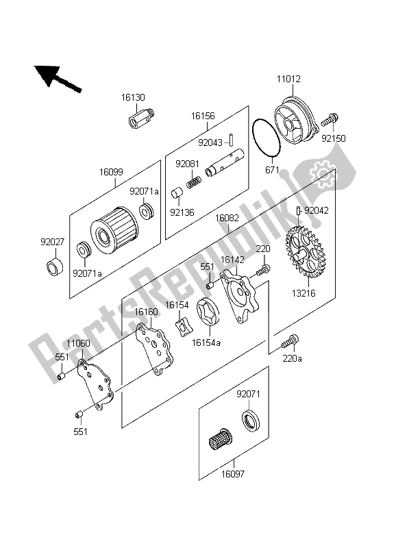 All parts for the Oil Pump of the Kawasaki KLR 650 1995