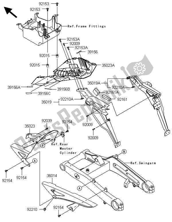 All parts for the Rear Fender(s) of the Kawasaki Z 1000 2013