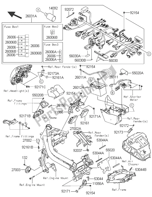 Toutes les pièces pour le Châssis équipement électrique du Kawasaki ER 6N ABS 650 2016