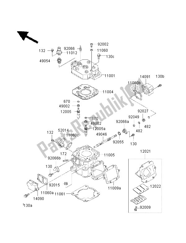 All parts for the Cylinder Head & Cylinder of the Kawasaki KMX 125 2001