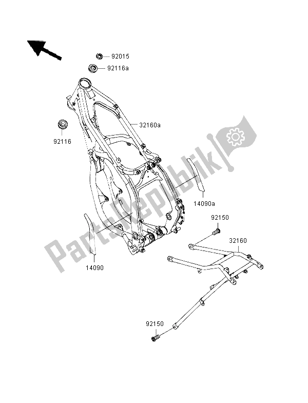 Tutte le parti per il Telaio del Kawasaki KX 250 1996