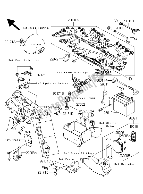 Toutes les pièces pour le Châssis équipement électrique du Kawasaki VN 1600 Classic 2004