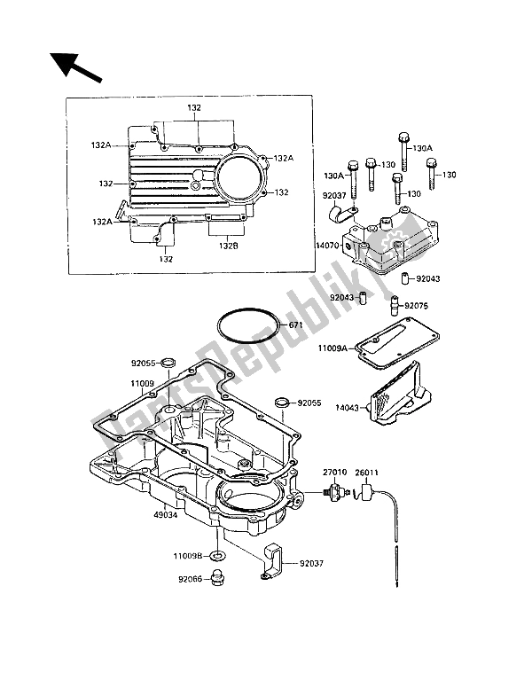 Todas las partes para Tapa Del Respiradero Y Cárter De Aceite de Kawasaki GPX 750R 1987