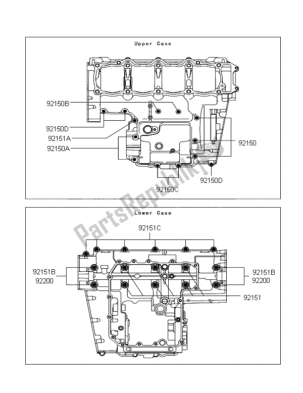 All parts for the Crankcase Bolt Pattern of the Kawasaki Z 750R ABS 2012