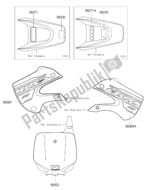 All parts for the Labels of the Kawasaki KX 65 2015