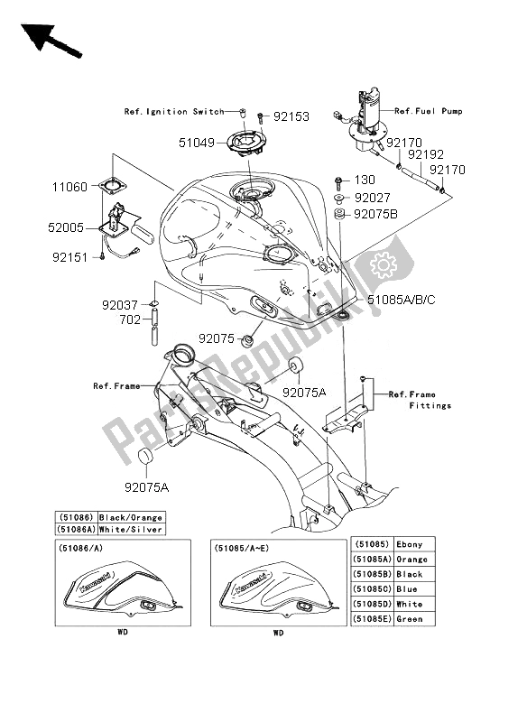 All parts for the Fuel Tank of the Kawasaki Z 1000 ABS 2007
