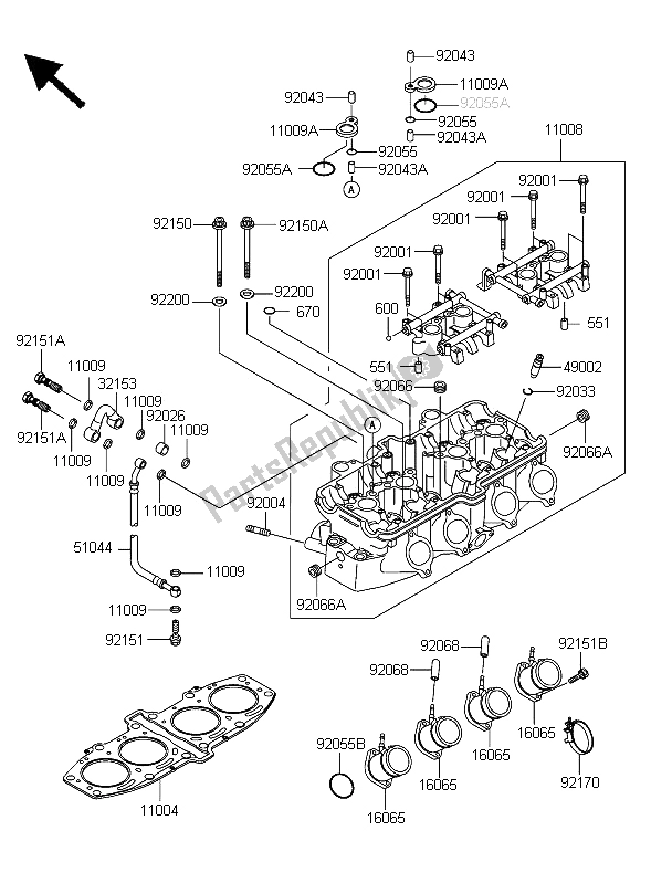 Tutte le parti per il Testata del Kawasaki ZZR 600 2006