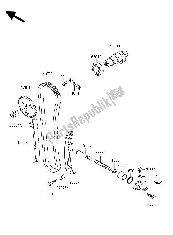 Tutte le parti per il Albero A Camme E Tenditore del Kawasaki KLF 300 2002