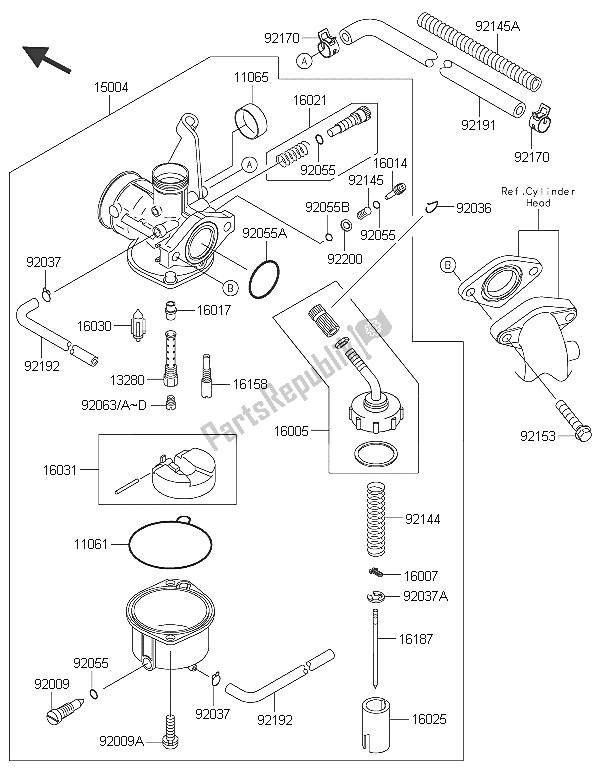 Tutte le parti per il Carburatore del Kawasaki KLX 110 2016