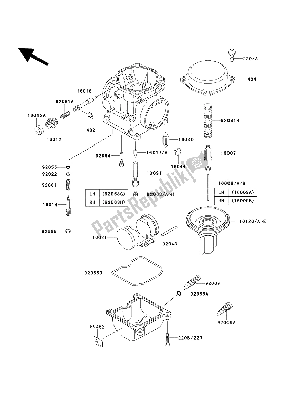 Alle onderdelen voor de Carburateur Onderdelen van de Kawasaki EN 500 1992