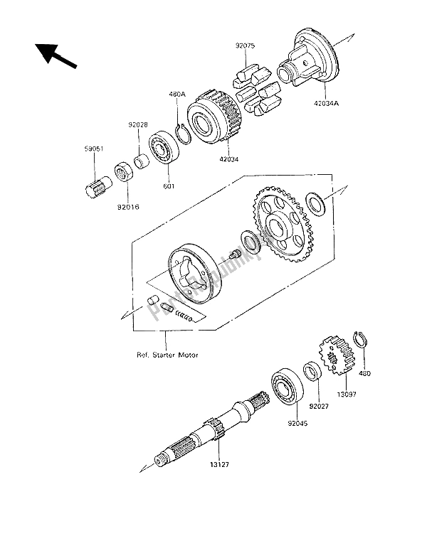 Alle onderdelen voor de Secundaire As van de Kawasaki GPX 600R 1993