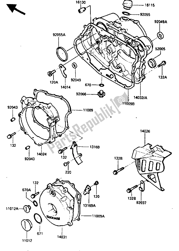 Alle onderdelen voor de Motorkap van de Kawasaki KLR 250 1986
