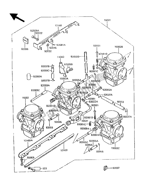 All parts for the Carburetor of the Kawasaki GPZ 550 1989