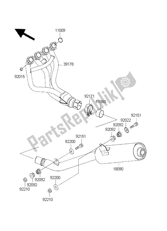 All parts for the Muffler of the Kawasaki Ninja ZX 9R 900 2001