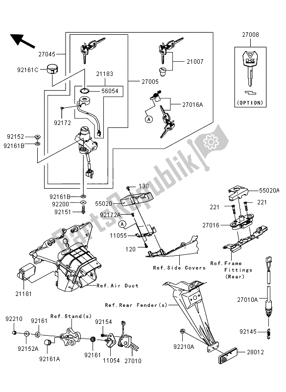 Alle onderdelen voor de Contactschakelaar van de Kawasaki Ninja ZX 6R 600 2011