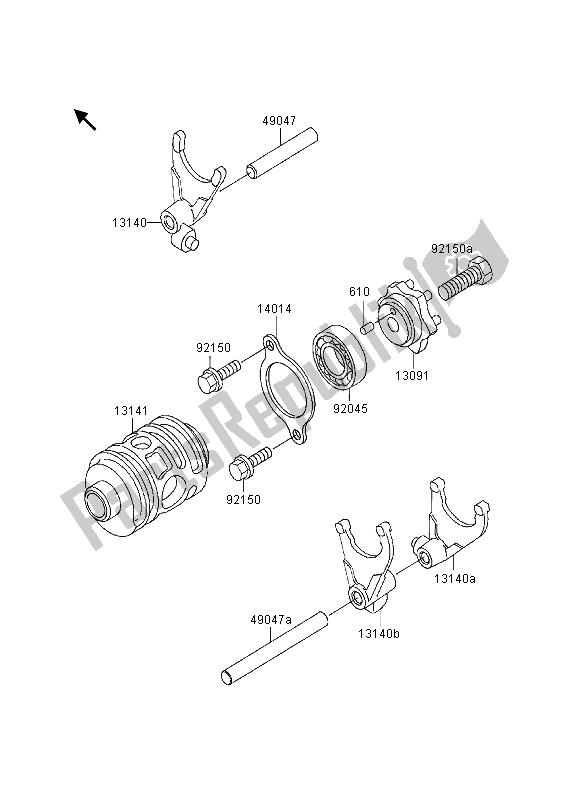 All parts for the Gear Change Drum & Shift Fork of the Kawasaki KDX 200 1997