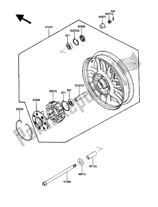 All parts for the Rear Hub of the Kawasaki Voyager XII 1200 1991