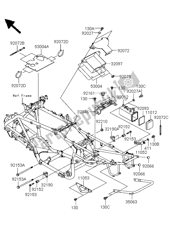 All parts for the Frame Fittings of the Kawasaki KFX 700 2004