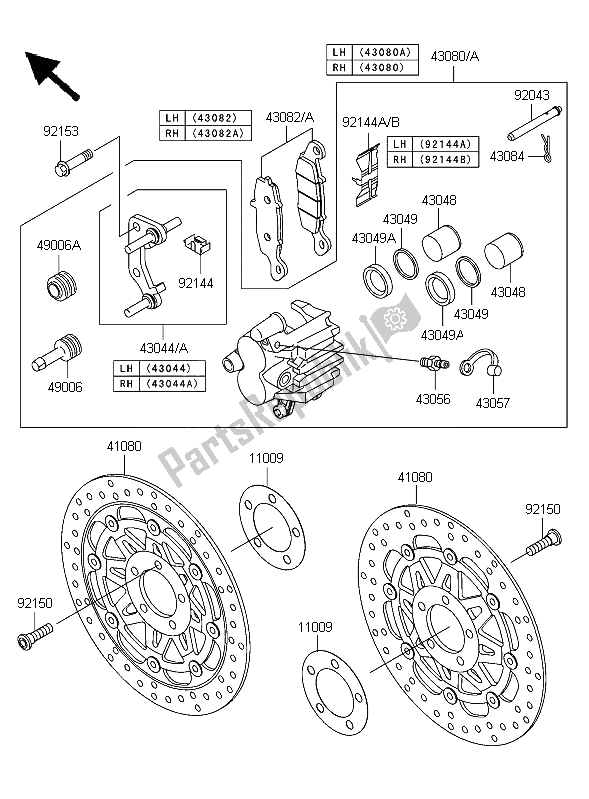All parts for the Front Brake of the Kawasaki Z 750S 2006
