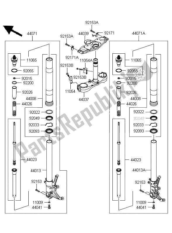 Toutes les pièces pour le Fourche Avant (jkbzgt40aaa022219) du Kawasaki 1400 GTR 2009