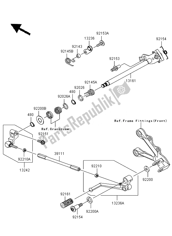 All parts for the Gear Change Mechanism of the Kawasaki Ninja ZX 6R 600 2011