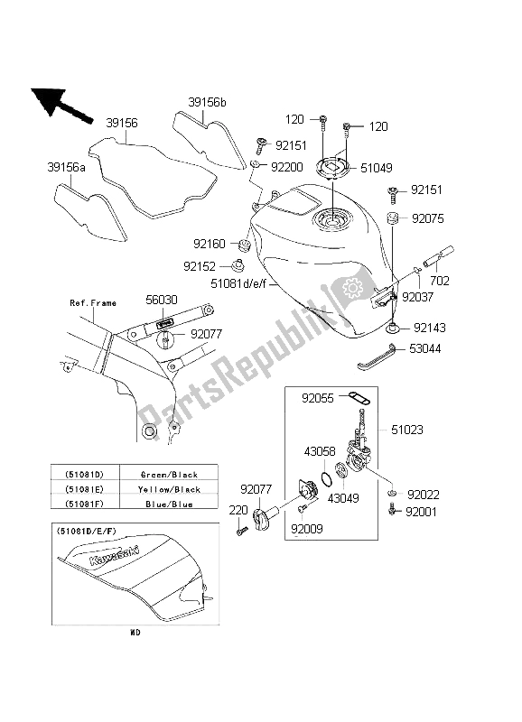 All parts for the Fuel Tank of the Kawasaki Ninja ZX 6R 600 2001