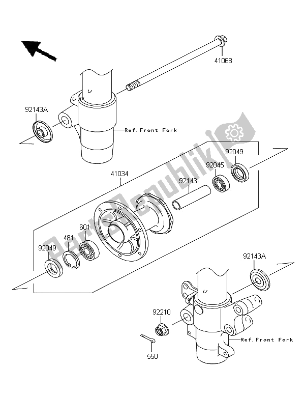 All parts for the Front Hub of the Kawasaki KX 85 SW LW 2006