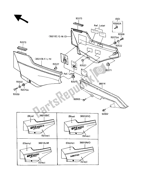 Tutte le parti per il Coperture Laterali E Copertura A Catena del Kawasaki GPZ 900R 1989