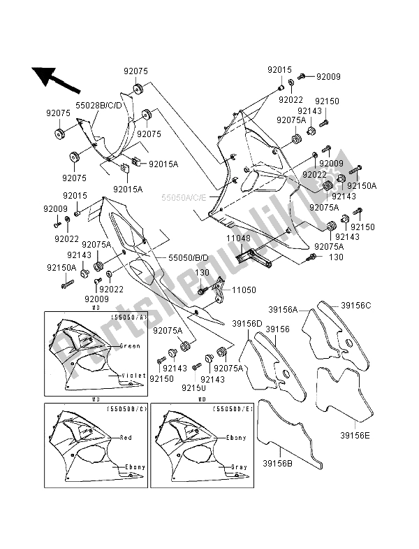 Toutes les pièces pour le Capot Abaisse du Kawasaki Ninja ZX 6R 600 1998