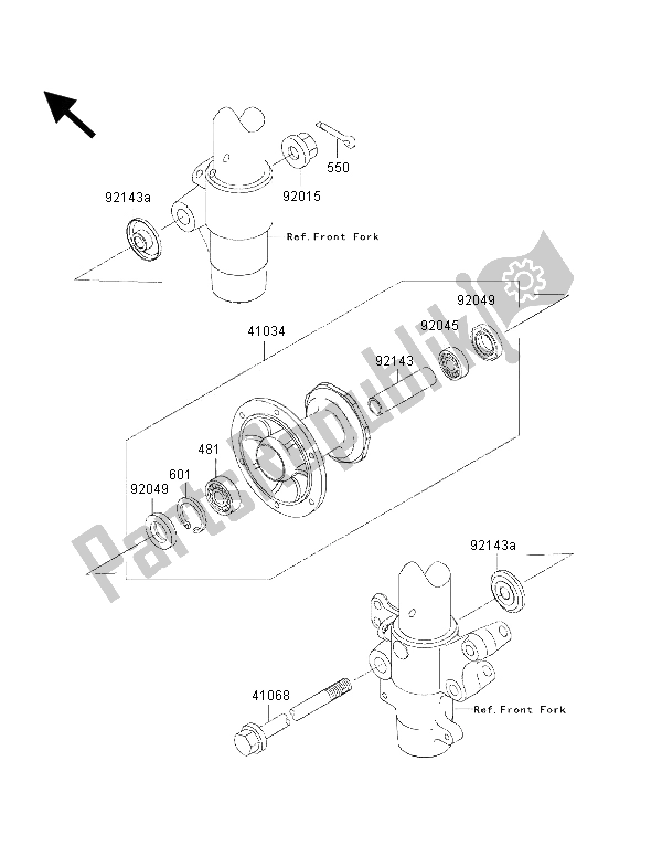 All parts for the Front Hub of the Kawasaki KX 85 SW 2001