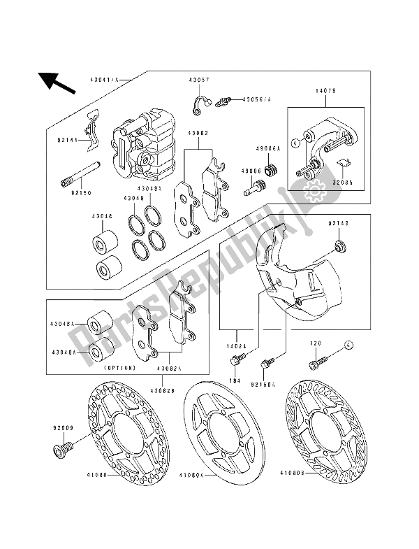 All parts for the Front Caliper of the Kawasaki KX 125 1991