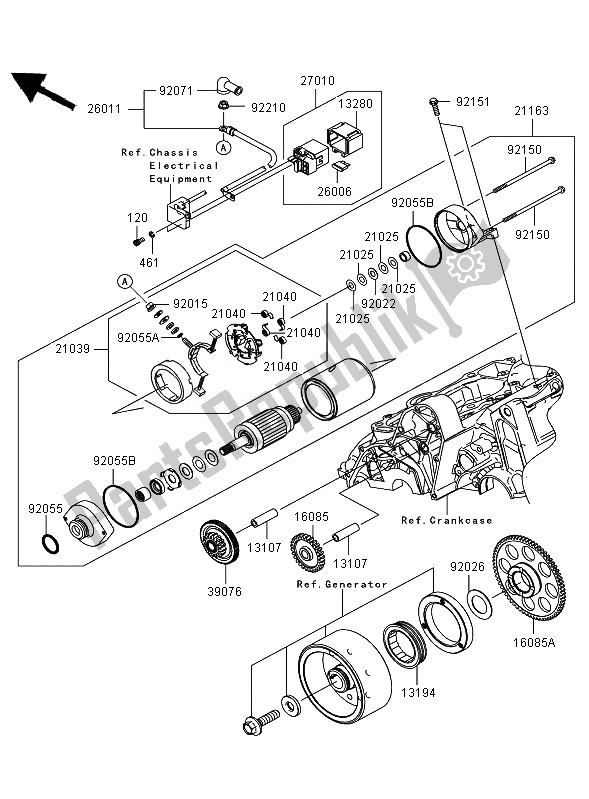 All parts for the Starter Motor ( Er650ae046804) of the Kawasaki ER 6N 650 2007