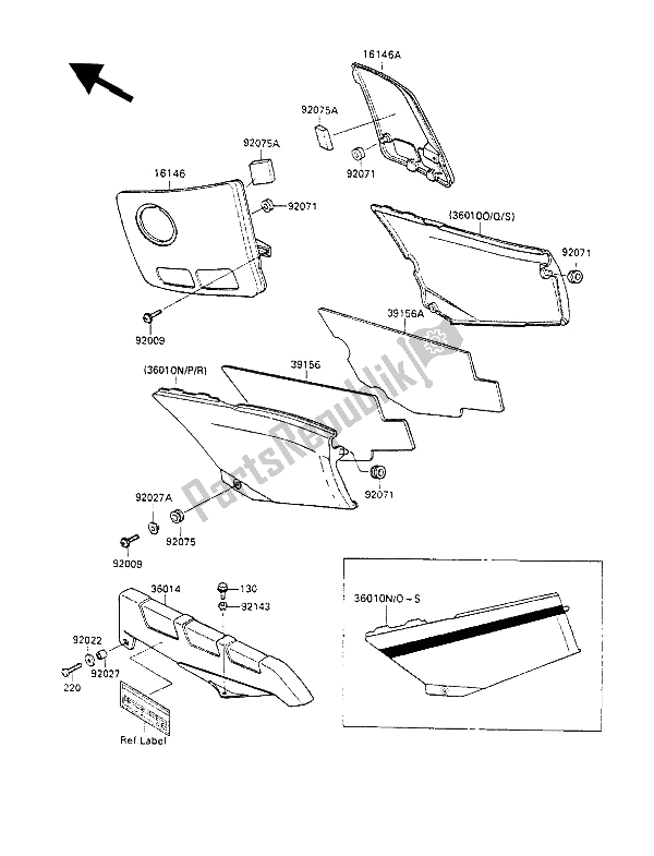 All parts for the Side Cover & Chain Cover of the Kawasaki GPX 600R 1989