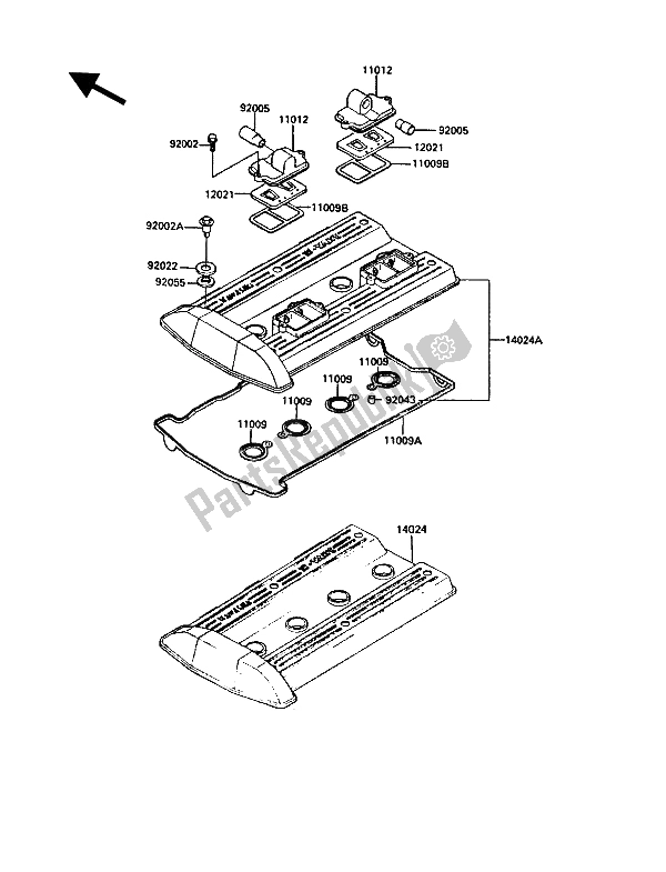 All parts for the Cylinder Head Cover of the Kawasaki 1000 GTR 1988