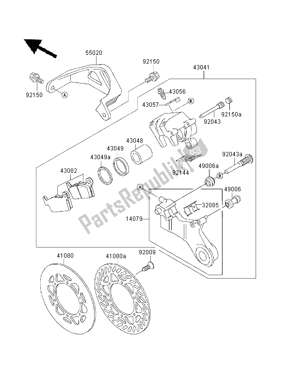 All parts for the Rear Brake of the Kawasaki KX 250 2001