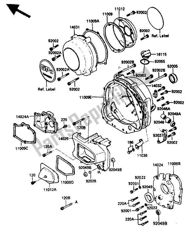 Toutes les pièces pour le Couvert De Moteur du Kawasaki ZX 750 1985