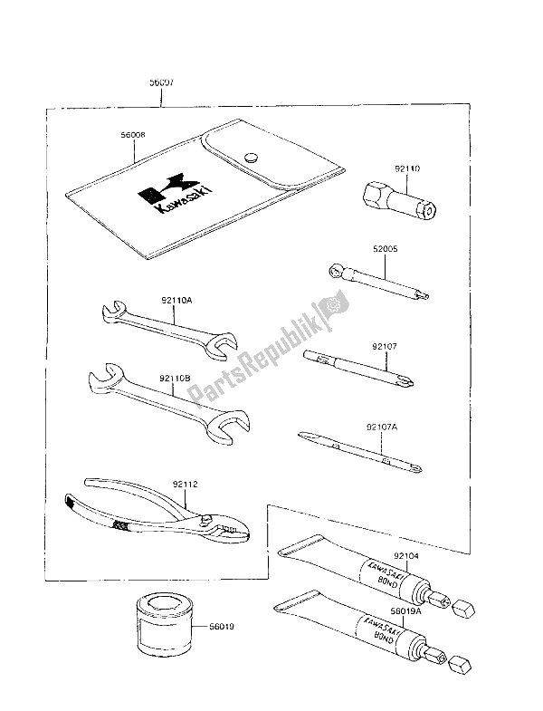 Alle onderdelen voor de Eigenaars Tools van de Kawasaki GT 750 1992