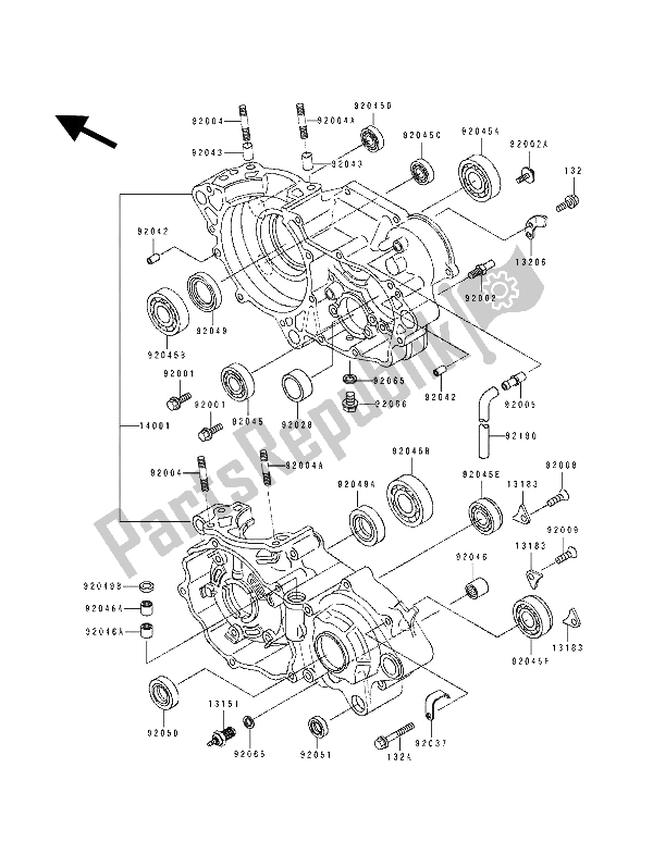 All parts for the Crankcase of the Kawasaki KDX 250 1992