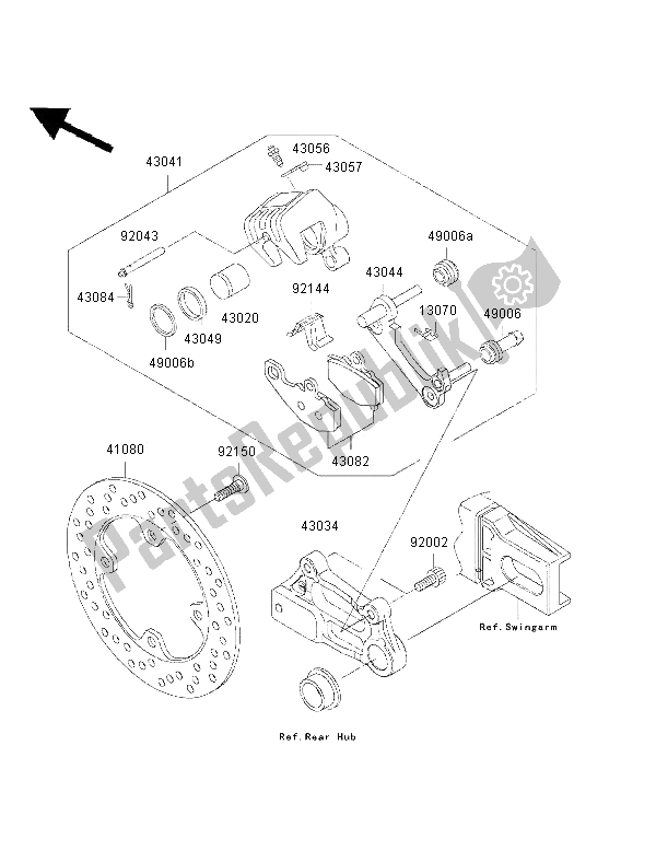 All parts for the Rear Brake of the Kawasaki Ninja ZX 9R 900 2002