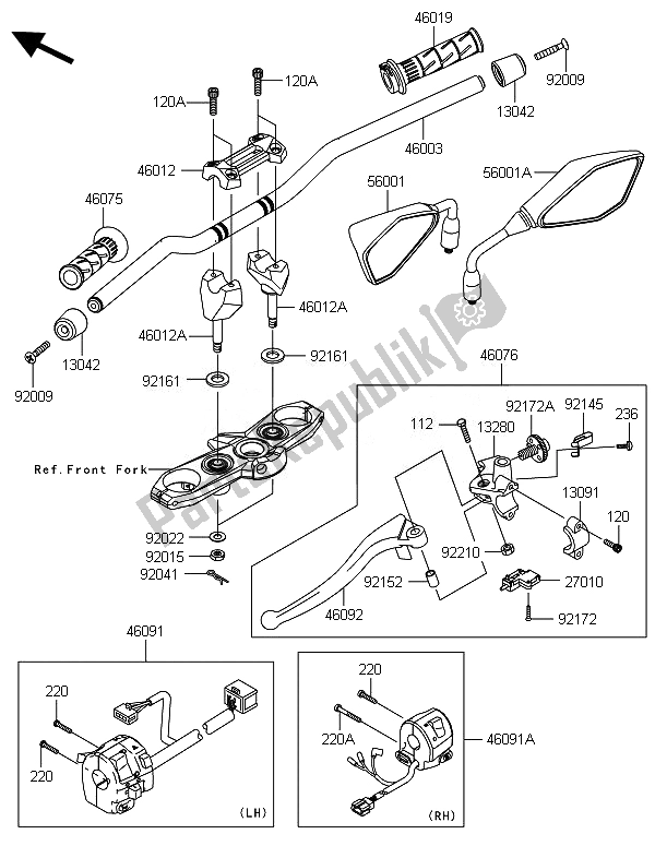 Todas las partes para Manillar de Kawasaki Z 800 ABS DEF 2014