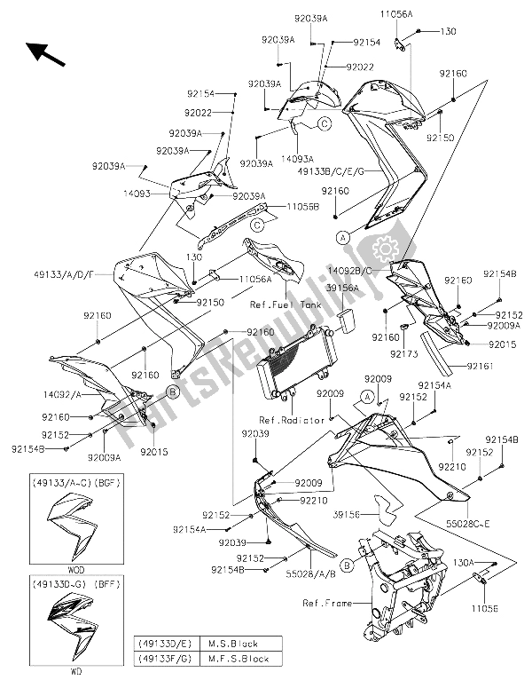 All parts for the Cowling Lowers of the Kawasaki Z 300 ABS 2015