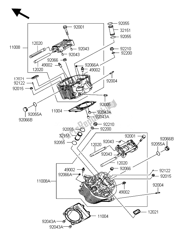 All parts for the Cylinder Head of the Kawasaki VN 900 Custom 2010