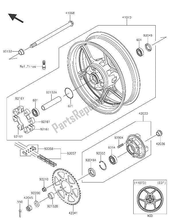 All parts for the Rear Hub of the Kawasaki ER 6F 650 2016