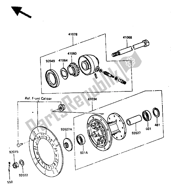 Tutte le parti per il Mozzo Anteriore del Kawasaki KLR 250 1986