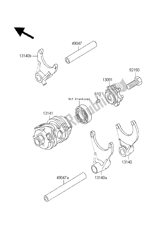 All parts for the Gear Change Drum & Shift Fork of the Kawasaki KX 250 1995