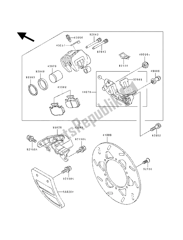 All parts for the Rear Caliper of the Kawasaki KDX 250 1992