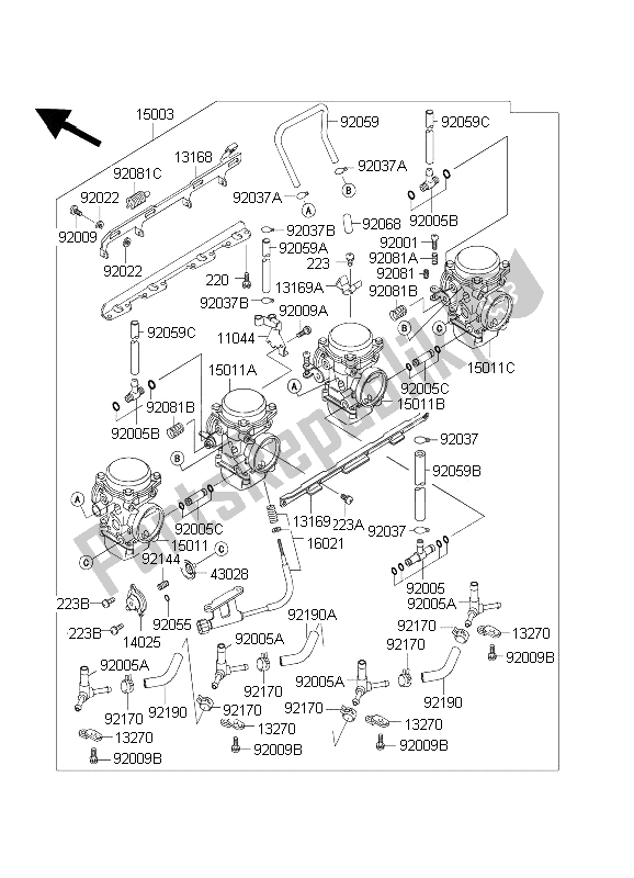 Tutte le parti per il Carburatore del Kawasaki 1000 GTR 2003