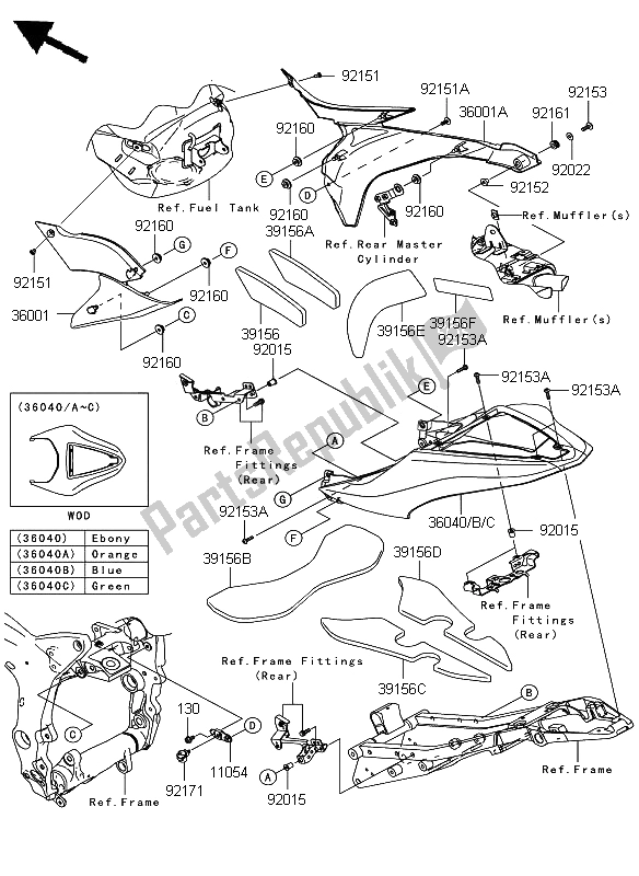 All parts for the Side Covers of the Kawasaki Ninja ZX 6R 600 2008